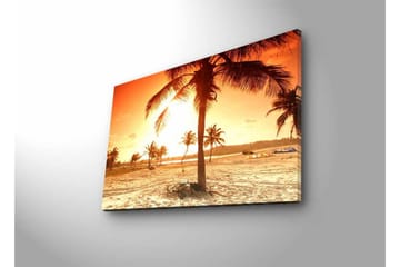 Lerretsbilde med LED-belysning - Solnedgang over en strand med palmer - Oransje / Gull / Beige - Interiør - Maleri & posters - Lerretsbilder