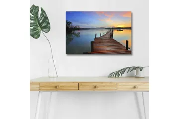 Lerretsbilde med LED-belysning - Solnedgang over en trebrygge ved vannet - Oransje / Blå / Brun - Interiør - Maleri & posters - Lerretsbilder