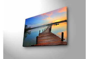 Lerretsbilde med LED-belysning - Solnedgang over en trebrygge ved vannet - Oransje / Blå / Brun - Interiør - Maleri & posters - Lerretsbilder
