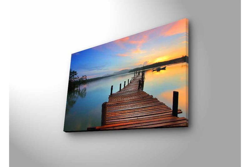 Lerretsbilde med LED-belysning - Solnedgang over en trebrygge ved vannet - Oransje / Blå / Brun - Interiør - Maleri & posters - Lerretsbilder