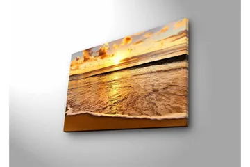 Lerretsbilde med LED-belysning - Solnedgang over havet med refleksjoner på vannet - Gull / Blå / Sandbeige - Interiør - Maleri & posters - Lerretsbilder