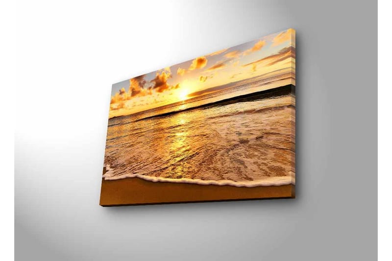 Lerretsbilde med LED-belysning - Solnedgang over havet med refleksjoner på vannet - Gull / Blå / Sandbeige - Interiør - Maleri & posters - Lerretsbilder