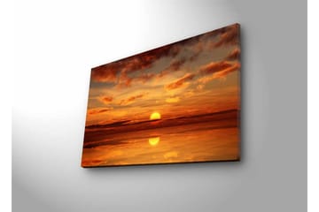 Lerretsbilde med LED-belysning - Solnedgang over rolig vann med dramatiske skyformasjoner - Oransje / Gull / Rød - Interiør - Maleri & posters - Lerretsbilder