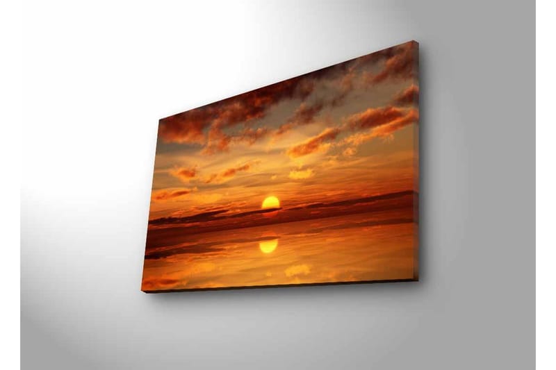 Lerretsbilde med LED-belysning - Solnedgang over rolig vann med dramatiske skyformasjoner - Oransje / Gull / Rød - Interiør - Maleri & posters - Lerretsbilder
