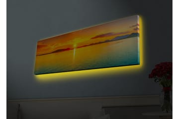 Lerretsbilde med LED-belysning - Solnedgang over rolig vann - Oransje / Blå / Gull - Interiør - Maleri & posters - Lerretsbilder