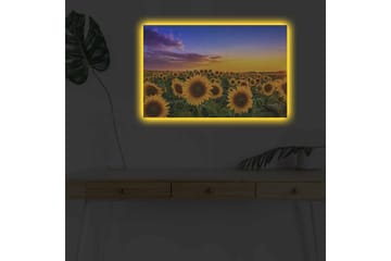 Lerretsbilde med LED-belysning - Solsikkefelt under en fargerik himmel - Gul / Grønn / Blå - Interiør - Maleri & posters - Lerretsbilder