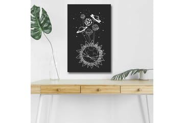 Lerretsbilde med LED-belysning - Solsystem med planeter og stjerner i en grafisk komposisjon - Svart / Hvit - Interiør - Maleri & posters - Lerretsbilder