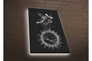 Lerretsbilde med LED-belysning - Solsystem med planeter og stjerner i en grafisk komposisjon - Svart / Hvit - Interiør - Maleri & posters - Lerretsbilder