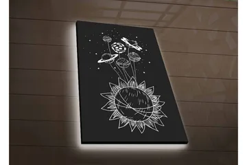 Lerretsbilde med LED-belysning - Solsystem med planeter og stjerner i en grafisk komposisjon - Svart / Hvit - Interiør - Maleri & posters - Lerretsbilder