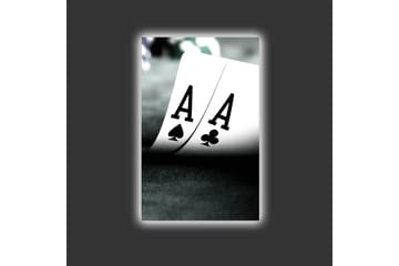 Lerretsbilde med LED-belysning - Spillkort med to ess i fokus - Svart / Hvit / Grønn - Interiør - Maleri & posters - Lerretsbilder