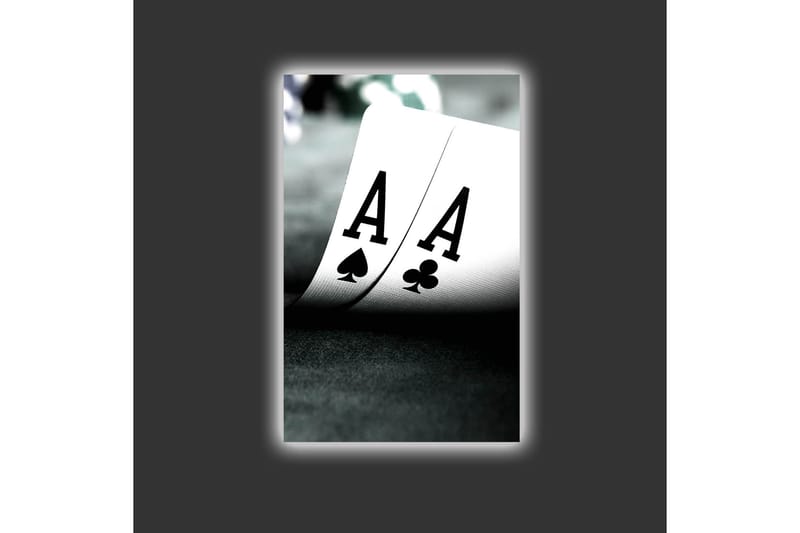 Lerretsbilde med LED-belysning - Spillkort med to ess i fokus - Svart / Hvit / Grønn - Interiør - Maleri & posters - Lerretsbilder