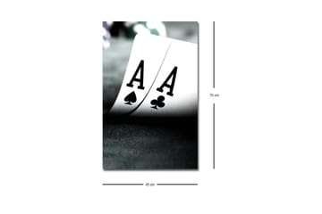 Lerretsbilde med LED-belysning - Spillkort med to ess i fokus - Svart / Hvit / Grønn - Interiør - Maleri & posters - Lerretsbilder