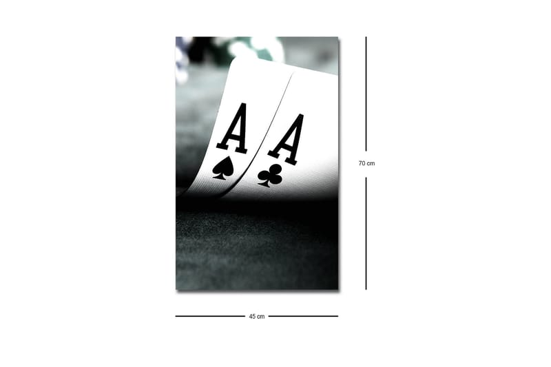 Lerretsbilde med LED-belysning - Spillkort med to ess i fokus - Svart / Hvit / Grønn - Interiør - Maleri & posters - Lerretsbilder