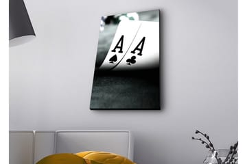 Lerretsbilde med LED-belysning - Spillkort med to ess i fokus - Svart / Hvit / Grønn - Interiør - Maleri & posters - Lerretsbilder