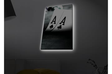 Lerretsbilde med LED-belysning - Spillkort med to ess i fokus - Svart / Hvit / Grønn - Interiør - Maleri & posters - Lerretsbilder