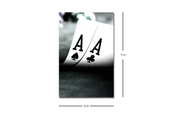 Lerretsbilde med LED-belysning - Spillkort med to ess i fokus - Svart / Hvit / Grønn - Interiør - Maleri & posters - Lerretsbilder