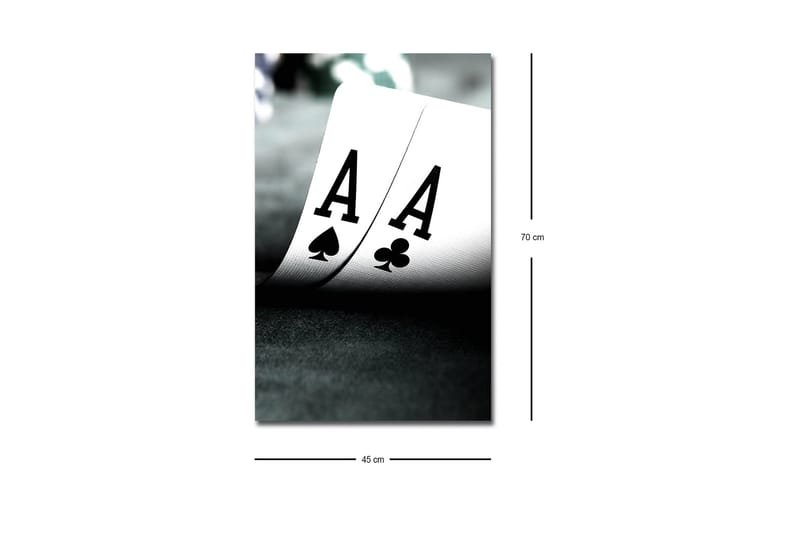 Lerretsbilde med LED-belysning - Spillkort med to ess i fokus - Svart / Hvit / Grønn - Interiør - Maleri & posters - Lerretsbilder