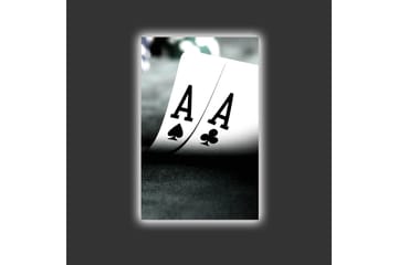 Lerretsbilde med LED-belysning - Spillkort med to ess i fokus - Svart / Hvit / Grønn - Interiør - Maleri & posters - Lerretsbilder