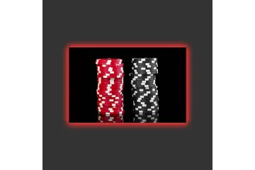 Lerretsbilde med LED-belysning - Stabler med pokersjetonger i rød og svart farge - Rød / Svart - Interiør - Maleri & posters - Lerretsbilder