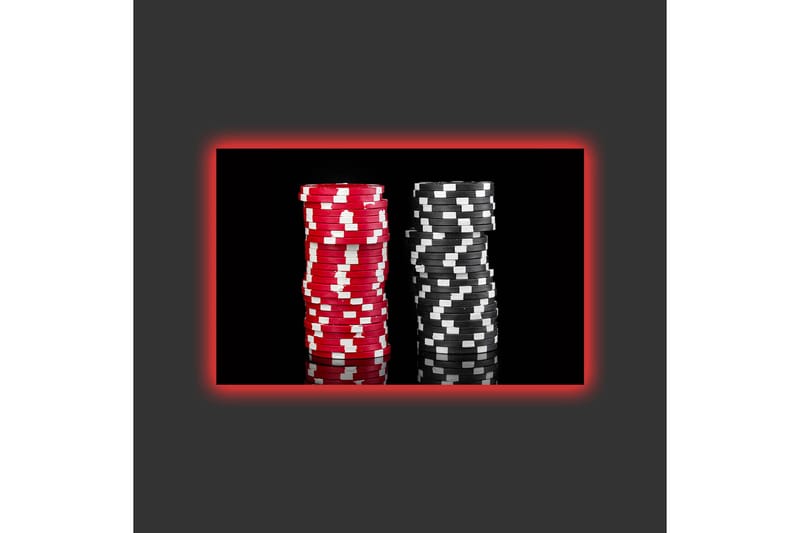 Lerretsbilde med LED-belysning - Stabler med pokersjetonger i rød og svart farge - Rød / Svart - Interiør - Maleri & posters - Lerretsbilder