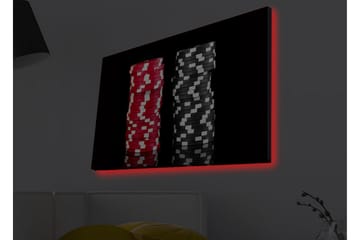 Lerretsbilde med LED-belysning - Stabler med pokersjetonger i rød og svart farge - Rød / Svart - Interiør - Maleri & posters - Lerretsbilder