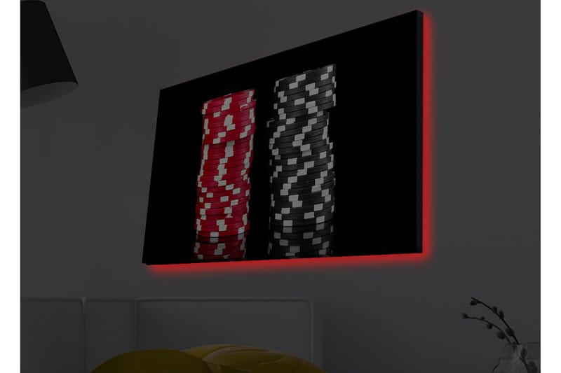 Lerretsbilde med LED-belysning - Stabler med pokersjetonger i rød og svart farge - Rød / Svart - Interiør - Maleri & posters - Lerretsbilder