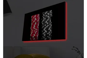 Lerretsbilde med LED-belysning - Stabler med pokersjetonger i rød og svart farge - Rød / Svart - Interiør - Maleri & posters - Lerretsbilder