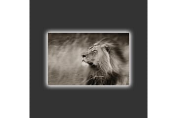 Lerretsbilde med LED-belysning - Statig løveprofil i svart-hvitt - Svart / Grå - Interiør - Maleri & posters - Lerretsbilder