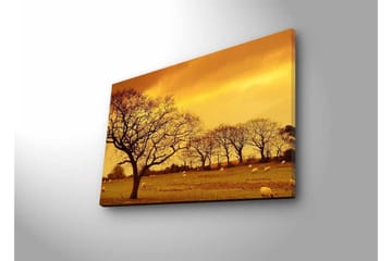 Lerretsbilde med LED-belysning - Stemningsfullt landskap med silhuetter av trær mot en gyllen himmel - Gull / Brun / Svart - Interiør - Maleri & posters - Lerretsbilder