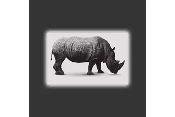 Lerretsbilde med LED-belysning - Stilisert neshorn i svart-hvitt - Svart / Hvit - Interiør - Maleri & posters - Lerretsbilder