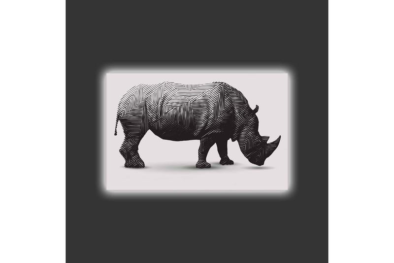 Lerretsbilde med LED-belysning - Stilisert neshorn i svart-hvitt - Svart / Hvit - Interiør - Maleri & posters - Lerretsbilder
