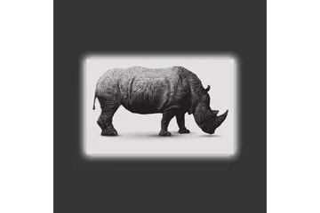 Lerretsbilde med LED-belysning - Stilisert neshorn i svart-hvitt - Svart / Hvit - Interiør - Maleri & posters - Lerretsbilder