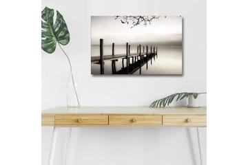 Lerretsbilde med LED-belysning - Stillhet ved en brygge i tåke - Grå / Svart / Hvit - Interiør - Maleri & posters - Lerretsbilder