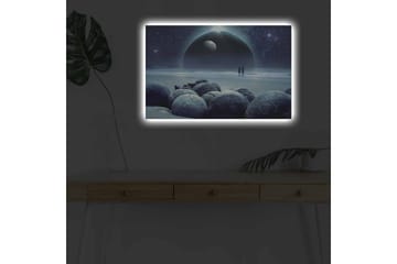 Lerretsbilde med LED-belysning - Stjernehimmel med to silhuetter på en strand og store steiner i forgrunnen - Mørk blå / Grå / Svart - Interiør - Maleri & posters - Lerretsbilder