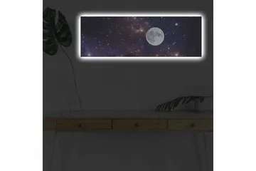 Lerretsbilde med LED-belysning - Stjerneklar nattehimmel med en stor måne - Mørk blå / Lilla / Hvit - Interiør - Maleri & posters - Lerretsbilder