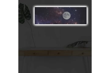 Lerretsbilde med LED-belysning - Stjerneklar nattehimmel med en stor måne - Mørk blå / Lilla / Hvit - Interiør - Maleri & posters - Lerretsbilder