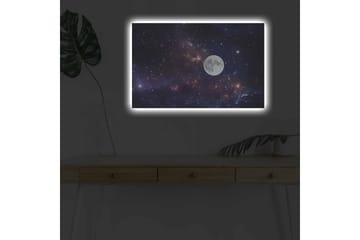 Lerretsbilde med LED-belysning - Stjerneklar nattehimmel med en stor måne - Mørk blå / Lilla / Hvit - Interiør - Maleri & posters - Lerretsbilder