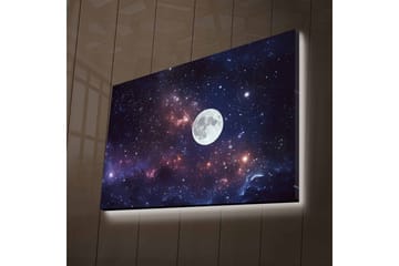 Lerretsbilde med LED-belysning - Stjerneklar nattehimmel med en stor måne - Mørk blå / Lilla / Hvit - Interiør - Maleri & posters - Lerretsbilder