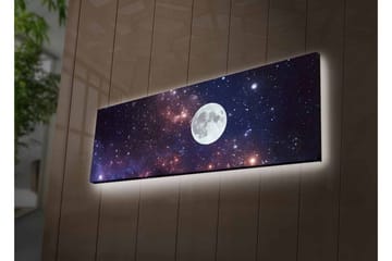 Lerretsbilde med LED-belysning - Stjerneklar nattehimmel med en stor måne - Mørk blå / Lilla / Hvit - Interiør - Maleri & posters - Lerretsbilder