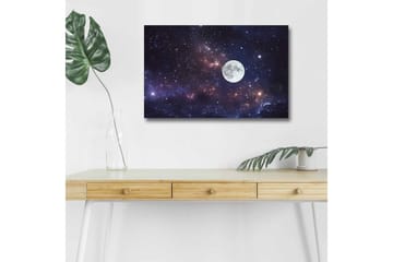 Lerretsbilde med LED-belysning - Stjerneklar nattehimmel med en stor måne - Mørk blå / Lilla / Hvit - Interiør - Maleri & posters - Lerretsbilder