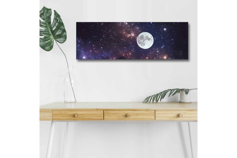 Lerretsbilde med LED-belysning - Stjerneklar nattehimmel med en stor måne - Mørk blå / Lilla / Hvit - Interiør - Maleri & posters - Lerretsbilder