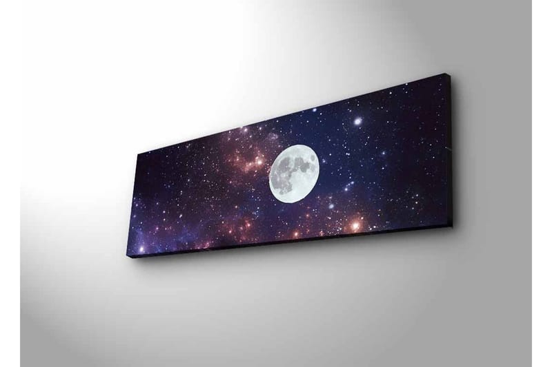 Lerretsbilde med LED-belysning - Stjerneklar nattehimmel med en stor måne - Mørk blå / Lilla / Hvit - Interiør - Maleri & posters - Lerretsbilder