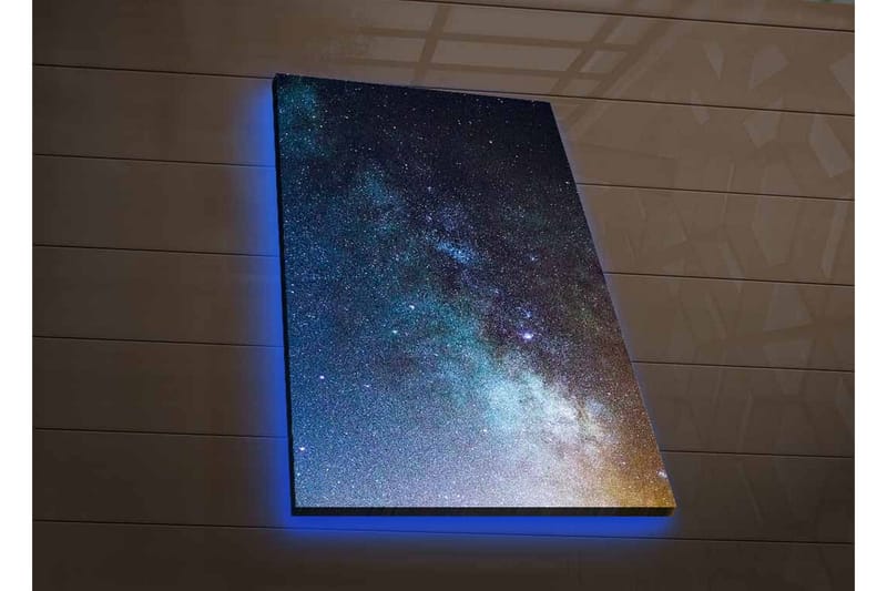 Lerretsbilde med LED-belysning - Stjerneklar nattehimmel med galakser og stjerner - Mørk blå / Svart / Lys blå - Interiør - Maleri & posters - Lerretsbilder