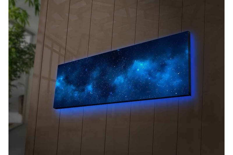 Lerretsbilde med LED-belysning - Stjerneklar nattehimmel med myke skyformasjoner - Mørk blå / Lys blå / Svart - Interiør - Maleri & posters - Lerretsbilder