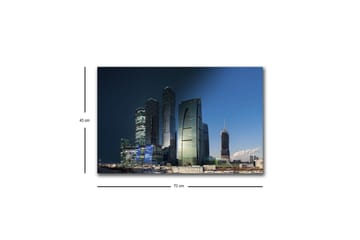 Lerretsbilde med LED-belysning - Storslått bybilde med moderne skyskrapere i kveldslyset - Mørk blå / Grønn / Svart - Interiør - Maleri & posters - Lerretsbilder