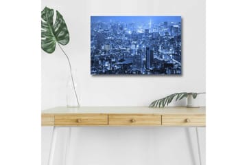 Lerretsbilde med LED-belysning - Storslått byutsikt i nattlys - Mørk blå / Lys blå - Interiør - Maleri & posters - Lerretsbilder