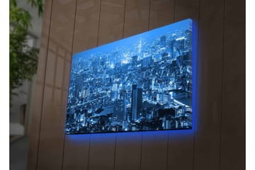Lerretsbilde med LED-belysning - Storslått byutsikt i nattlys - Mørk blå / Lys blå - Interiør - Maleri & posters - Lerretsbilder