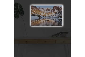 Lerretsbilde med LED-belysning - Storslått fjellandskap med speilblanke innsjøer og snødekte topper - Blå / Hvit / Gyllen - Interiør - Maleri & posters - Lerretsbilder