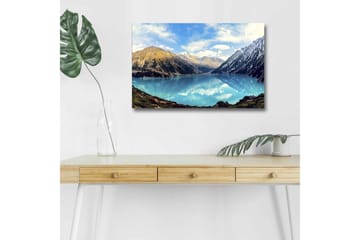 Lerretsbilde med LED-belysning - Storslått fjellsjø med speilblanke vannflater - Turkis / Grønn / Brun - Interiør - Maleri & posters - Lerretsbilder