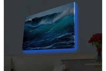 Lerretsbilde med LED-belysning - Storslått havbølge i bevegelse - Turkis / Mørk blå / Hvit - Interiør - Maleri & posters - Lerretsbilder